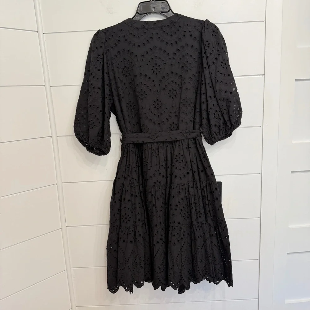 New! Gibson & Latimer Black Eyelet Button Down Belted Mini Dress 36039 - Picture 3 of 14